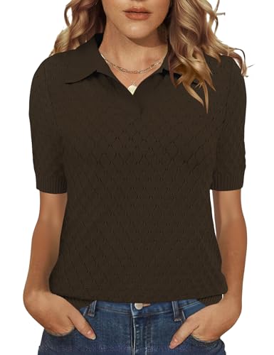 Image of Rapbin Womens Short Sleeve Knit Polo Shirts Summer Spring Sweater Tops