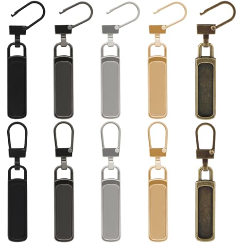 Zipper Pull Replacement for Small Holes, 10 Pcs Detachable Tiny Zipper Tab Slider for Luggage Jackets Backpacks Suitcase Purse Coat Pants(Silver, Black, Gold, Gun Black)