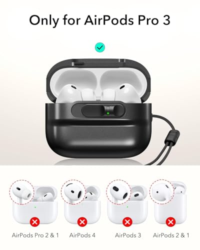 Image of ESR for AirPods Pro 3 Case (2025), Compatible with AirPods Pro 3 (USB-C Cable), MagSafe Ready, Magnetic Lid Lock, Full Drop Protection Cover with Lanyard, Black