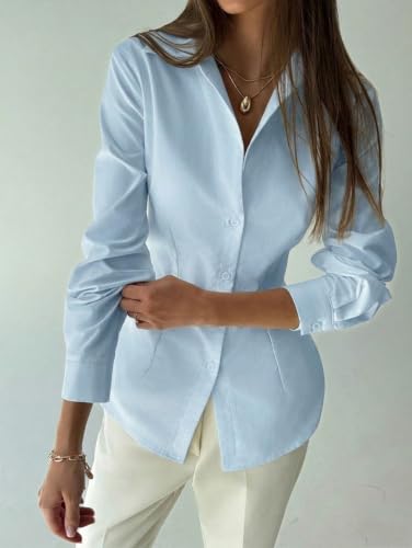 Image of OOMPH! Women Solid Cotton Shirt with Back Tie-Up Detail | Corset Style | Cinched Waist Shirt | Cotton Formal Shirt