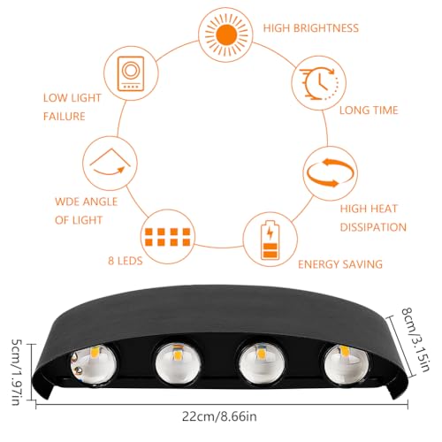 LED Lampade da Parete per Interni, 8W Applique da Parete Interni Lampada, Applique Alluminio Moderno, 3000K bianco caldo, IP65, per Camera da Letto, Scale, Corridoio, Balcon, Soggiorno - Illuminazione - Immagine 1