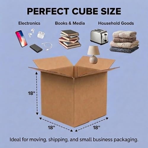 Image of Box USA Cube Shipping Boxes 18 inchL x 18 inchW x 18 inchH (20-Pack) - Medium Corrugated Cardboard Packaging Boxes for Shipping, Packing, Moving, and Storage at Home, Office, or Business