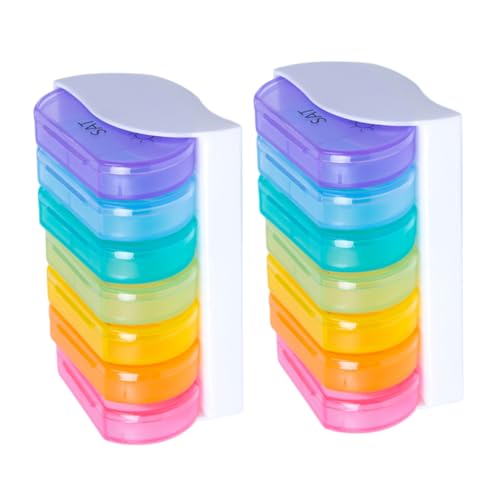 FOYTOKI 2個入り ボックス カラフルな 箱 旅行 の容器 ケースコンテナ のリマインダー 投 補助 ミニピルケース ミニ丸 容器 アクセサリートレイ 収納ホルダー Colorful