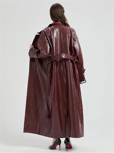 Women Spring Extra Long Leather Trench Coat For With Belt Elegant Designer Maxi Overcoat4