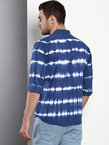Image of Dennis Lingo Men's Ombre Slim Fit Cotton Casual Shirt with Mandarin Collar & Full Sleeves