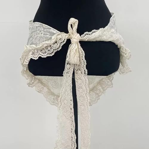 Women Elegant Embroidery Flower Layering Short Wrap Skirt Ruffle Lace Trim Hip Covering Tie Up Sarong Scarf Apron Skirt White3