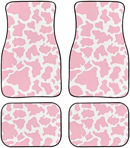 Suobstales Pink Cow Print Auto Floor Mat Full Cover Set, Printed Car Floor Mat Carpet Rubber Car Floor Mats for Comfortable