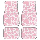 Suobstales Pink Cow Print Auto Floor Mat Full Cover Set, Printed Car Floor Mat Carpet Rubber Car Flo
