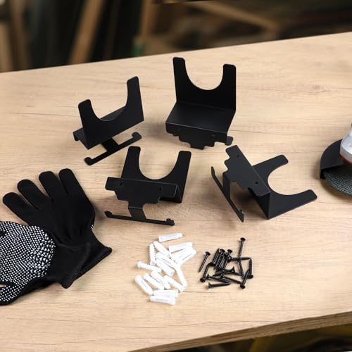 EXLECO 4 Stück Wandhalterung Winkelschleifer Halterung mit Schrauben, 115mm 125mm Flex Halterung Wand Werkzeug Halterung Winkelschleifer Organizer aus Stahl Werkstatt Zubehör für Schneider Polierer