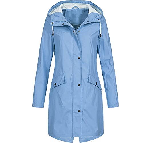 Uodsvp Snow Jackets For Women, Rain Coats Women Coats Winter Packable Down Jacket Women's Solid Outdoor Plus Size Hooded Raincoat Windproof Long Jacket Coat Trench Coats Plaid Casual (Xxl, Blue) #TOP20