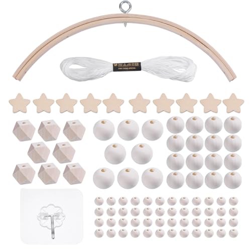 beinkmake Nursery Wooden Frame Handmade Mobile DIY Kit Natural Wood Frame Ornaments Crib Mobile Wind Bed Bell Ceiling Wind Chime Hanging Ornaments, Pentagram