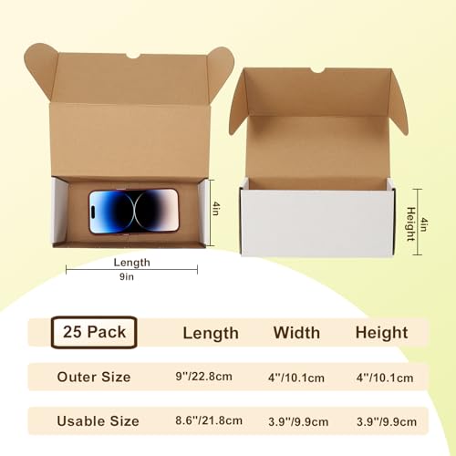 Image of WIFTREY 25 Pack 9x4x4 Small Shipping Box, White Corrugated Cardboard Boxes 9 x 4 x 4 for Packaging Small Business, Mailing, Shipping