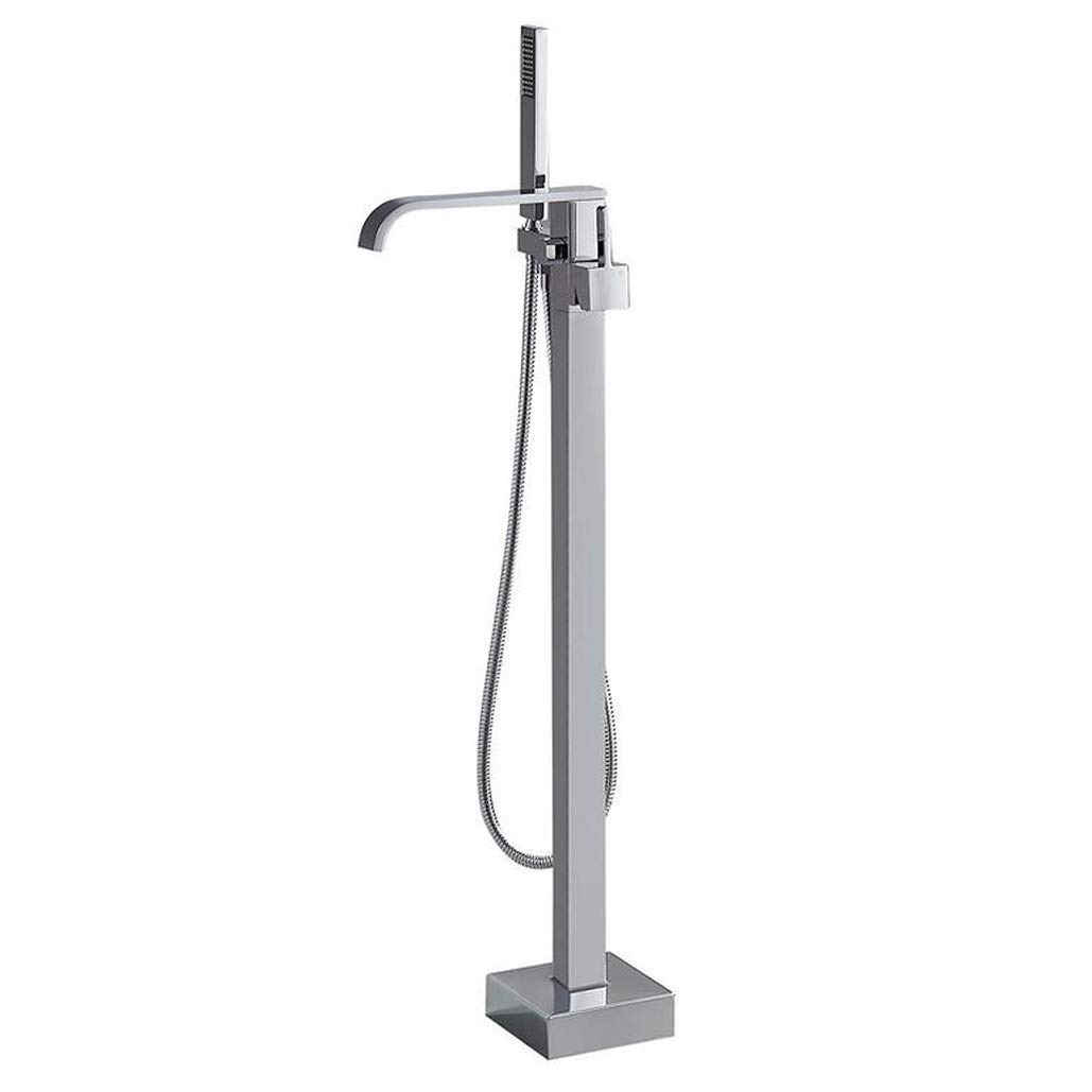 CWCQGH Waterfall Spout Freestanding Bathtub Faucet Tub Filler Black Floor Mount Bathroom Tub Taps Brass Single Handle with Hand Shower Luxury Shower Set,Brushed Nickel