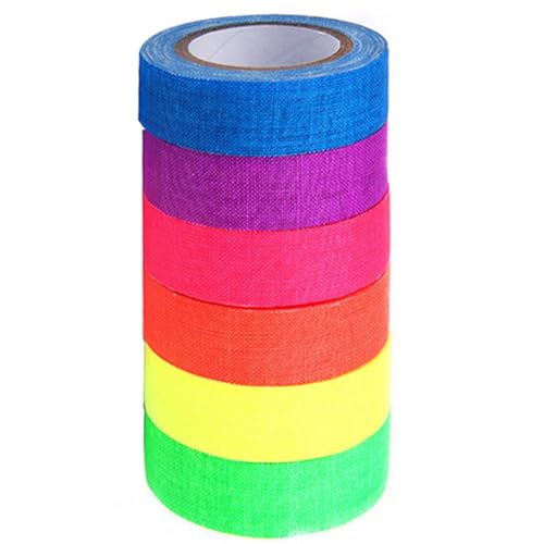 Image of Glow in The Dark Neon Tape - UV Blacklight Reactive, 0.6in X 16.5ft Neon Gaffer Tape- Perfect for Parties, Crafts, and More,6 Rolls (6, Mix Color)