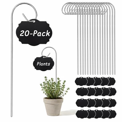 Étiquettes Plantes Jardin – Lot de 20 Marqueurs en Acrylique Noir avec Piquet Métal 20 cm – Réutilisable pour Potager, Fleurs et Herbes – Résistant...