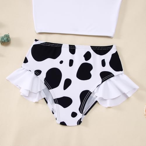 BOUTIKOME Toddler Baby Girl Two Piece Swimsuit Cow Print Swimwear Knot Top Flared Bottom Bikini Set Beach Bathing Suit 1-6T4
