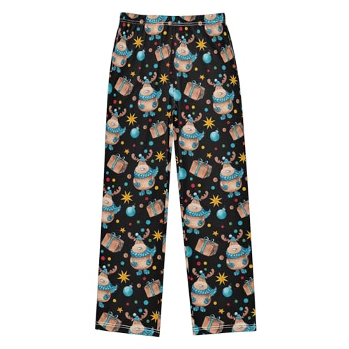 ZZXXB Christmas Moose Gifts Boys Long Pants Soft Trousers Elastic Waist Kids Lounge Bottoms with Pockets S-XL