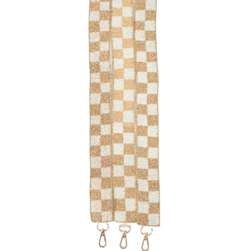 Beaded Purse Strap Tan Gold and White Checkered | 49” Long Concert Outfit for Clear Bags College Game day Gold Clips4
