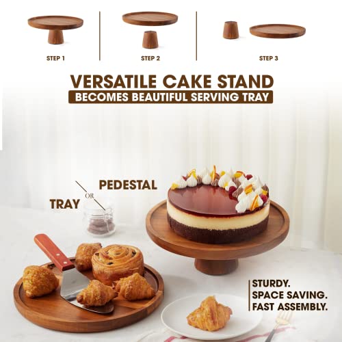 TIDITA 11" Acacia Wood Cake Stand with Icing Spatulas – Cake Stand Wooden - Wedding and Birthday Cake Pedestal - 100% Natural Ideal for Use at Parties, Weddings, Restaurants (11 Inch) - Image 6