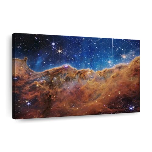 ElephantStock James Webb's Carina Nebula Wall Art - Horizontal Wrapped Canvas - 1-Piece Living Room Wall Decor - Photographic Canvas Print - Brown and Blue Decor for Wall by NASA - 45