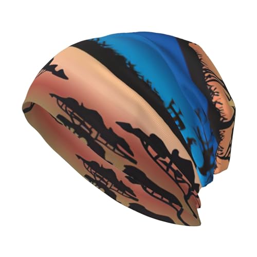 StOlmx Gorro de invierno para hombre y mujer, gorro de punto térmico para esquí, con estampado de lago, Animales salvajes africanos, talla �nica