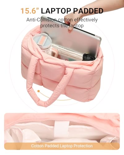 Image of Herald Puffer Tote Bag for Women, Large Quilted Puffy Handbag Lightweight Satchel Purse with Cup Holder & Compartment