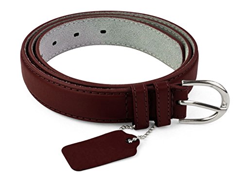 Belle Donne Women's Skinny Thin Belts 1in Bonded Leather Dress Belt Metal Buckle,Dark Burgundy,Medium3