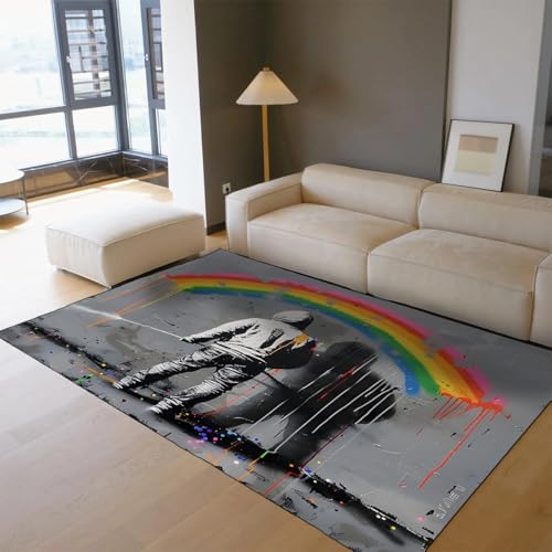 Tapis pour salon Urban Graffiti grand format 80x150cm déco Banksy multicolore