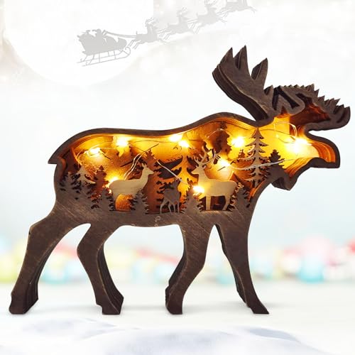 Artigianato in Legno di Animali della Foresta 3D,LED stile rétro Scultura in legno,Foresta Animale Legno Decorazione per Casa Decor,per la casa Regali Artigianali di Intaglio