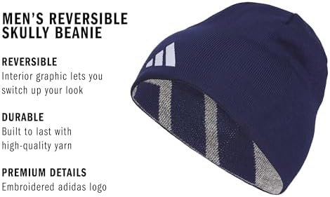 adidas Mens Reversible Skully Beanie – Two-Sided Skull Cap Winter