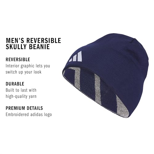 Image of adidas Men's Reversible Skully Beanie - Two-Sided Skull Cap Winter Hat