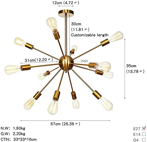 SPUTNIK LUSTARLIER, Vintage Modern Mildy Century hanglamp met E27 gloeilamp, kleur hanger van smeedijzer voor woonkamer… - Afbeelding 8