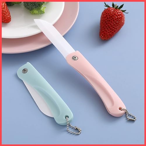 Image of Ceramic Kitchen Knife | Sharp Lightweight Fruit & Vegetable Cutter with Non-Slip Handle & Safety Blade Cover | Travel Utility Knife - Blue