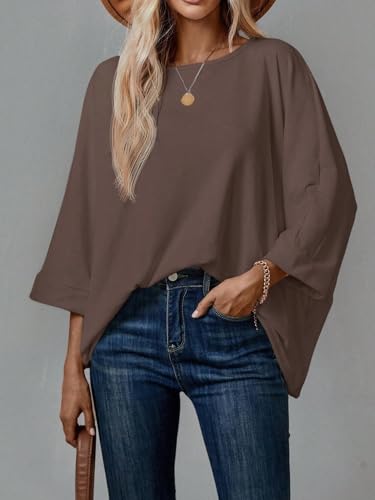 Womens Long Sleeve Knitted Oversized Blouse Top Solid Color Round Neck Casual T-Shirt4