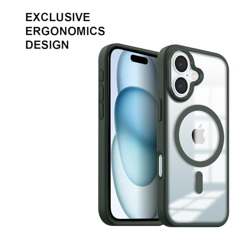 Image of KARWAN️ Hybrid Transparent iPhone 16 Back Cover Case Compatibe with Mag-Safe |Camera Protection Bump | Transparent Back Cover Case for iPhone 16(PC, TPU | Green Bumper)