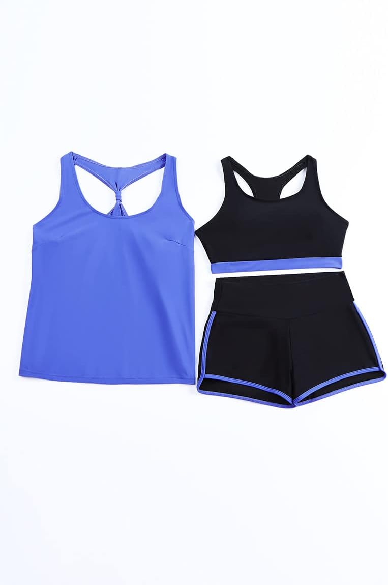 Womens Tankini Swimsuits with Shorts Athletic 3 Piece Bathing Suits Racerback Modest Tank Tops Swimwear
