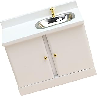 HONMEET Dollhouse Cupboard Mini Doll House White Wooden Furniture Sink