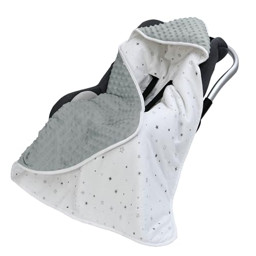 Image of Miracle Baby Car Seat Swaddle Blanket, 2.5 TOG Breathable Cotton Stroller Blanket with 3-Point Harness, Soft Minky Dot Wrap for Infant Boy Girl, 35.4"x35.4"