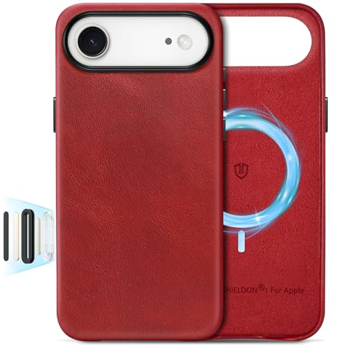 Image of SHIELDON Genuine Leather Case for iPhone Air 6.5 inch 2025, Retro Red