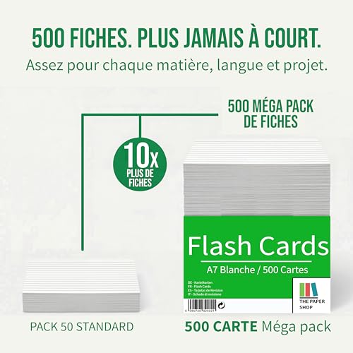 Fiches Bristol A7 Lignées Blanches 500 Flashcards Organisation Notes et Apprentissage - 3