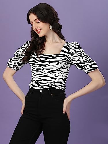 Image of Sheetal Associates Women Casual Puff Sleeves Self Design Top