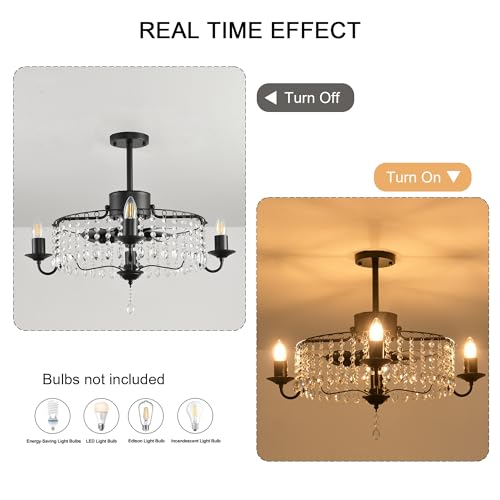 Image of Garwarm 20 inch Ceiling Fan with Lights and Remote, Black Crystal Fandelier | Bladeless Ceiling Fan 6-Speed Reversible DC Motor with APP, Low Profile Chandelier Fan for Bedroom, Kitchen, Dining Room