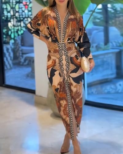 CHICME Women's Bodycon Long Sleeve Dress Casual Plunge V Neck Ruched Midi Dress 2025 Fall Bodycon Slit Office Work Dresses4