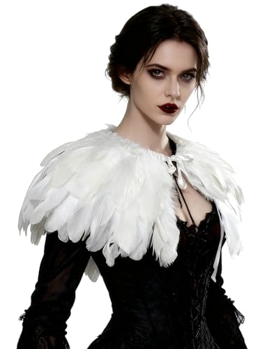 ZAKIA Fashion Feather Cape Stole Black White Beige Shawl Iridescent (White)