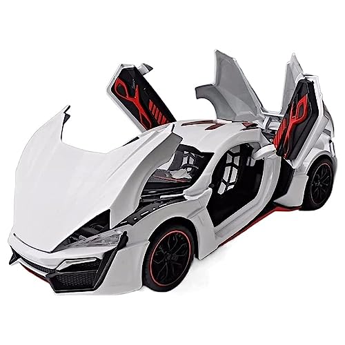 Image of 1:24 Scale Lykan Hypersport Diecast Model Toy Car, Alloy Metal Pull Back Vehicle for Kids, Openable Doors, Lights & Music, Big Size Toy Car for Boys & Girls (White)