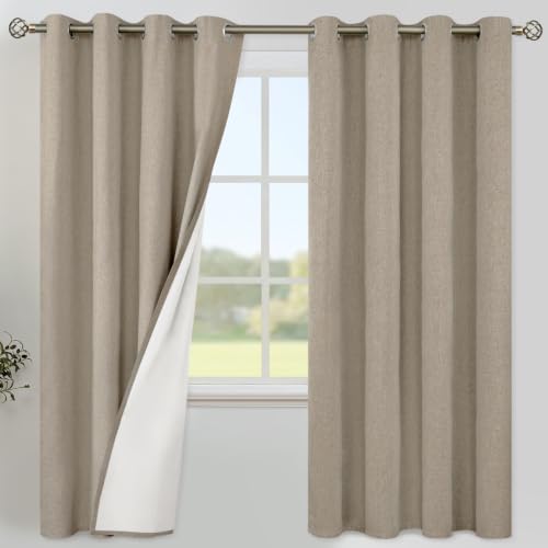 Image of YoungsTex Taupe Linen 100% Blackout Curtains for Bedroom 78 Inches Long, Tan Thermal Insulated Drapes with Grommet Room Darkening for Living Room, 2 Panels, 52 X 78 Inch