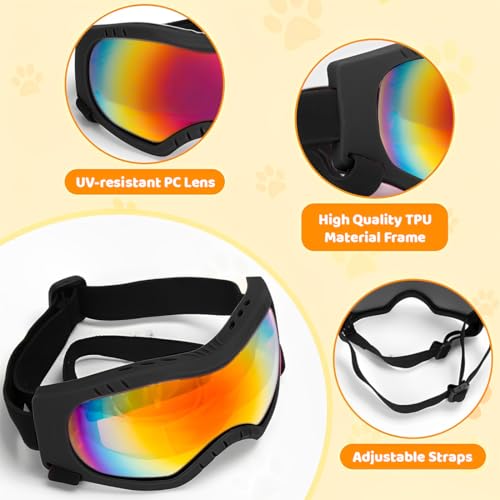 KUMSODE 1 Stück Hundebrille, Brille Hund UV-Schutz, Winddicht Hunde Brille, Sonnenbrille Hund mit Verstellbare Riemen, Hundesonnenbrille für Mittel Große Hunde, zum Autofahren,Outdoor-Aktivitäten