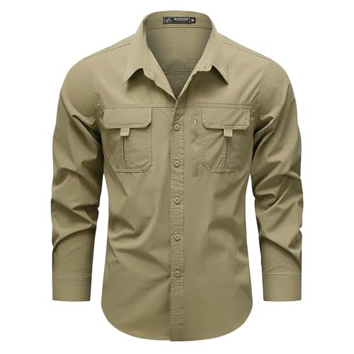 Chemise de randonnée manches longues et légère avec poches de rangement pour homme
