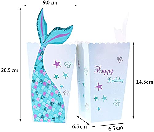 Meet-shop Popcorn Boxen,Meerjungfrau Popcorn Tüten Pappe 12 Stück Popcorn Candy Boxen Behälter für Party Snacks,Süßigkeiten,Popcorn,Geburtstage,Filmabend,Karneval