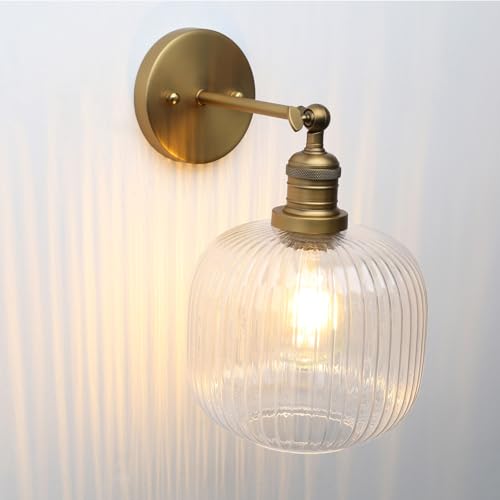 Image of Pathson Modern Wall Sconce Lamp Clear Striped Round Glass, Hardwired Vintage Wall Vanity Light Fixture for Farmhouse Living Room Bedroom Bathroom Loft